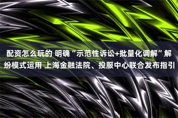 配资怎么玩的 明确“示范性诉讼+批量化调解”解纷模式运用 上海金融法院、投服中心联合发布指引